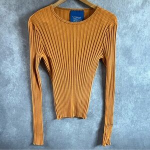 Simon Miller Ribbed Calusa Tee Size L Sunset Orange Yellow Stretchy Long Sleeve